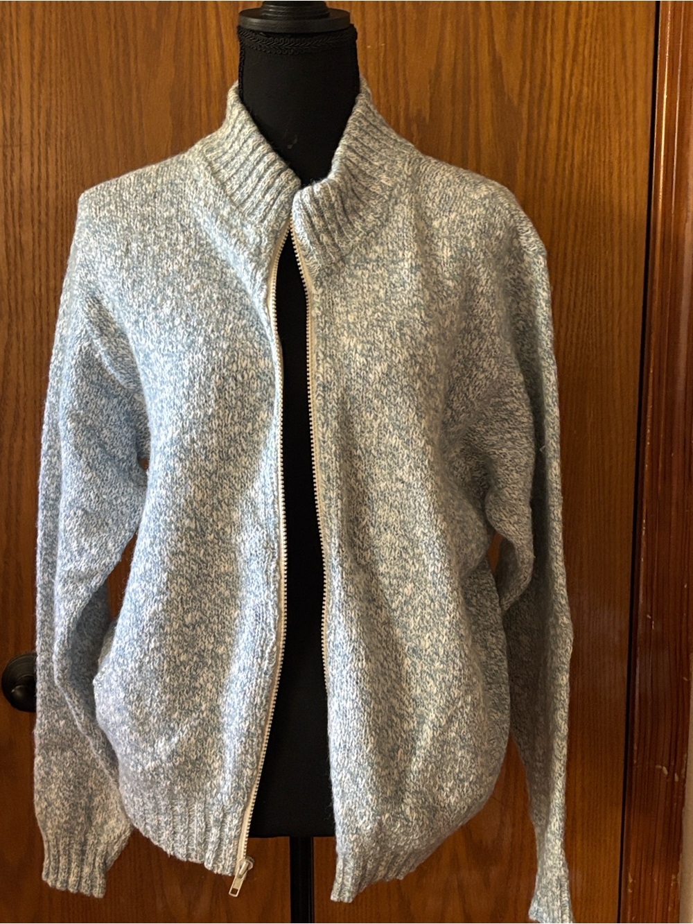 L.L. Bean Marled Light Blue Full-Zip Women's Sweater Cardigan